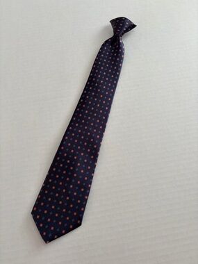 Vintage Ketch Silk Tie – Navy Blue Red Geometric Pattern